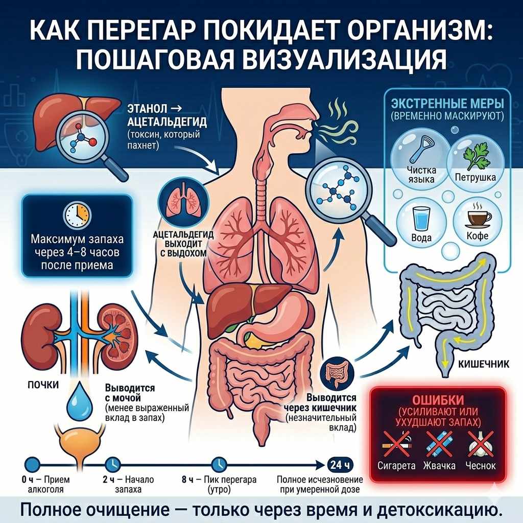 Инфографика на тему как быстро убрать перегарный запах изо рта