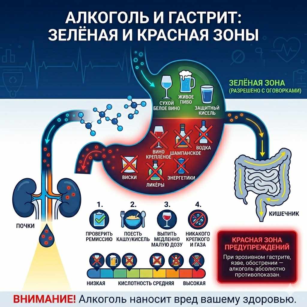 Инфографика на тему какой алкоголь можно при гастрите